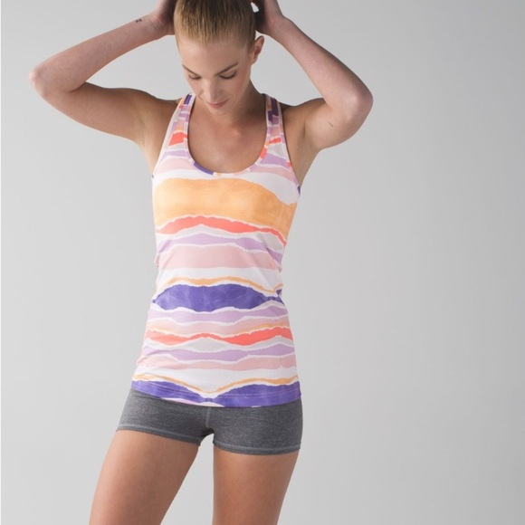 lululemon athletica Tops - Lululemon Cool Racerback Bleacher Stripe White Iris Flower Size Small